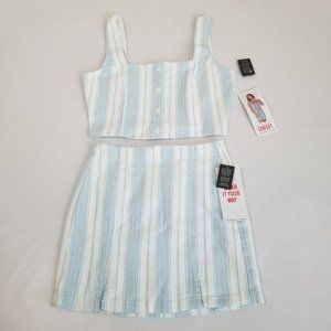 Celebrity Pink Striped Denim Corset & Mini Skirt Set Size XXL New